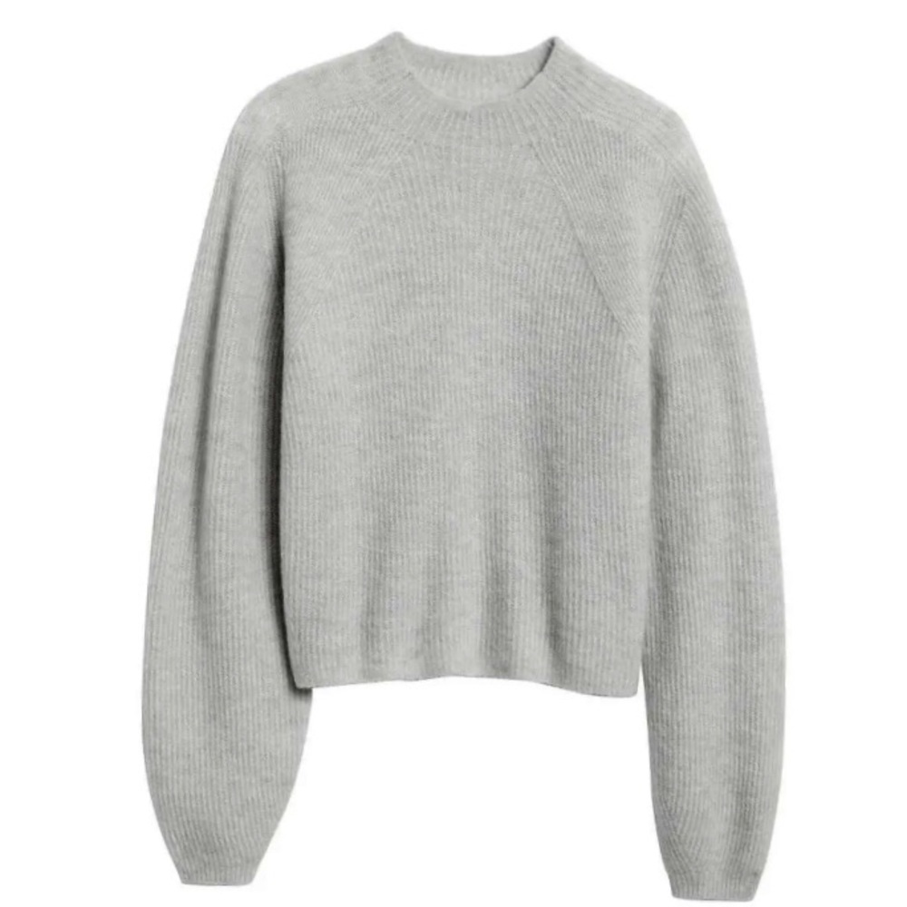 BANANA REPUBLIC 551630-02 Light Gray Cropped Ribbed Ballon Sleeve Sweater Size L